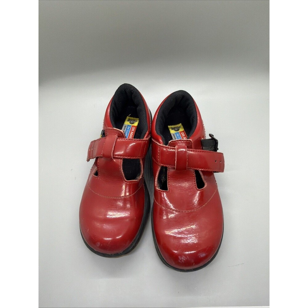 Dr Martens Girls Size 11 Maccy Black Red Leather Mary Jane Hook/Loop Youth Shoes
